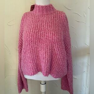 NWT Sincerely Jules Pink Cropped Sweater Mock Turtleneck Cozy SZ M